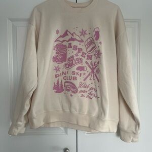 VS PINK Cream Sweatshirt with Pink Aspen Graphic